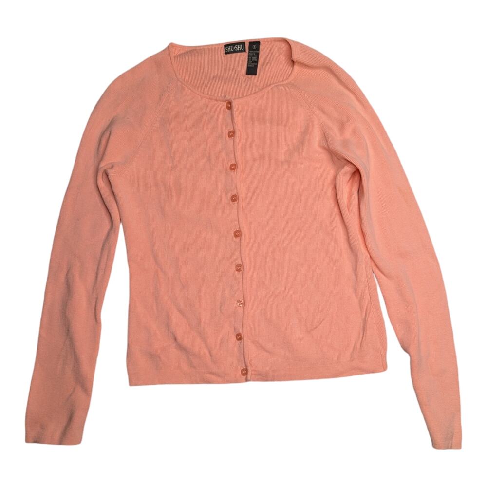 Vtg 1990s Shu Shu Pale Pink Button Up Round Neck Minimal Ballet Cardigan S